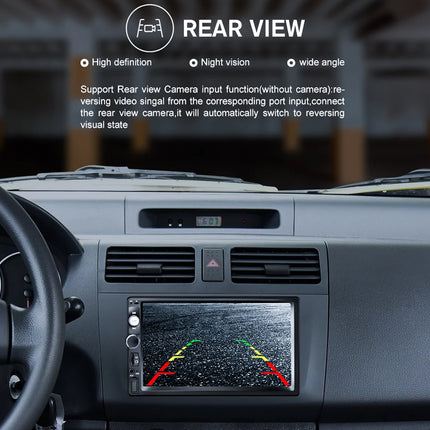 Car dashboard with a rearview camera display and FCA logo.