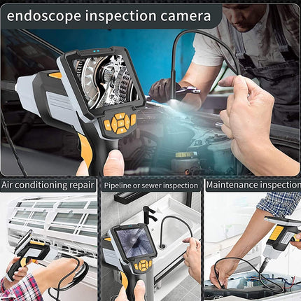 Endoscope inspection camera being used for various inspections including air conditioning repair, pipeline or sewer inspection, and maintenance inspection.