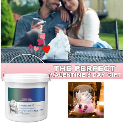 Valentine's Day gift set with a container and decorative item, surrounded by romantic text and images.