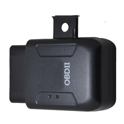 A black OBDII diagnostic scanner adapter with a metal mounting bracket on top, shown against a plain white background.
