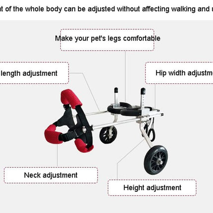 Diagram of a pet wheelchair with adjustable parts on a white background