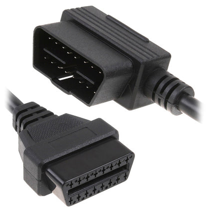 Two black OBDII automotive diagnostic cables on a white background