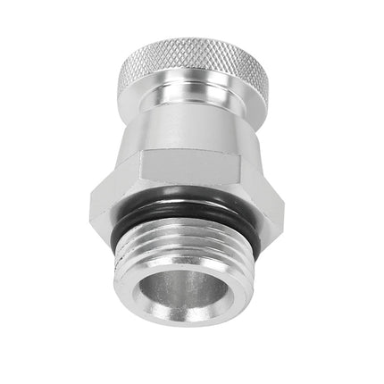 A metallic silver metal connector fitting with a knurled top section and a threaded bottom, isolated on a white background.