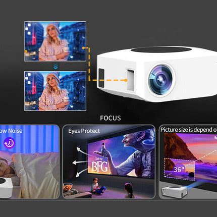 White projector with features highlighted on a dark background