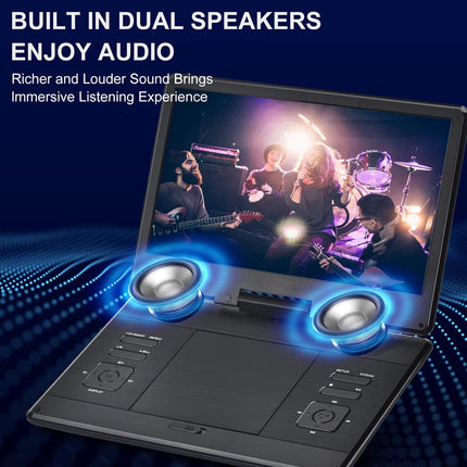 Laptop with built-in dual speakers on a dark blue background