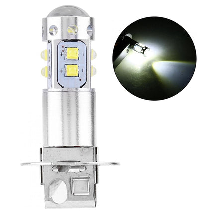 Car light bulb with close-up inset on a white background
