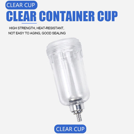 Clear container cup with text on a white background