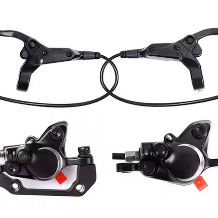 Bicycle brake lever set with calipers on a white background