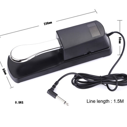Black electronic device with cable, measurements indicated on a white background