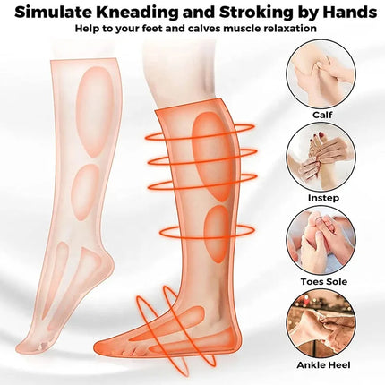 Illustration of compression stockings with a focus on muscle relaxation in different foot and leg areas.