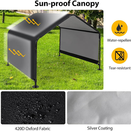 Sun-proof canopy with water-repellent and tear-resistant features on a grassy background.