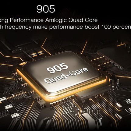 905 quad-core processor on a circuit board with text highlighting performance.