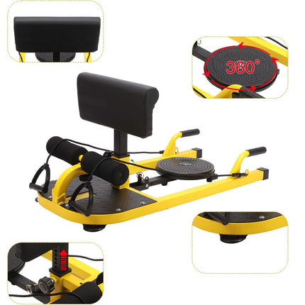Yellow exercise device with black components on a white background