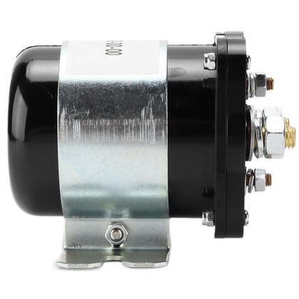 A black and silver automotive fuel pump module with a metal mounting bracket and terminal connections, shown on a white background.