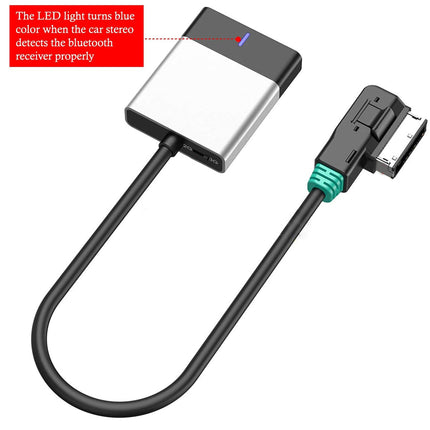 Bluetooth receiver adapter with LED indicator on a white background