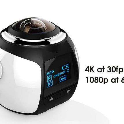 360-degree camera with display and control buttons on a white background