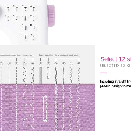  sewing machine needle plate with stitch selection chart on a white background