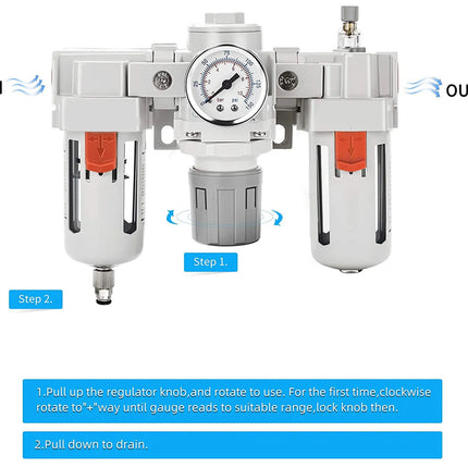 Air filtration system with labeled components and instructions on a white background