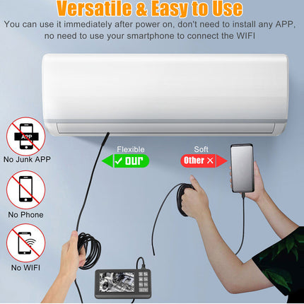 Air conditioner with a smartphone connection setup on a light blue background