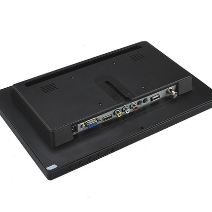 Black electronic device with ports on a white background