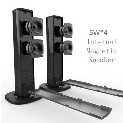 Black internal magnetic speakers with text indicating '5W*4 Internal Magnetic Speaker' on a white background