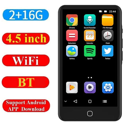 Smartphone with app icons on screen, surrounded by feature text on a white background