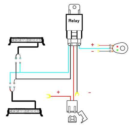 Wiring diagram with a relay and various electrical components on a white background
