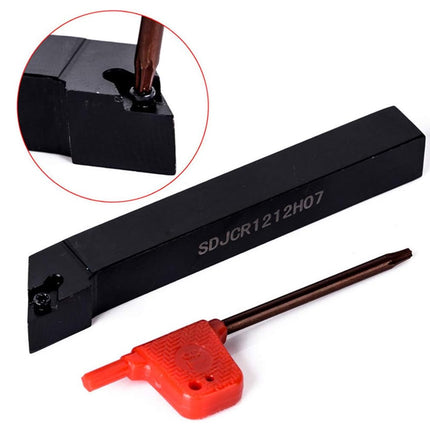 Black metal tool with red handle on a white background