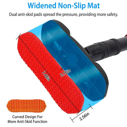 Wide non-slip mat with red and blue design on a white background