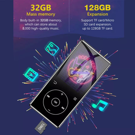 Bluetooth MP3 Player 32GB - 2.4" Touchscreen HiFi Metal| FM Radio Voice Recorder Speaker E-book Pedometer 60H Playtime