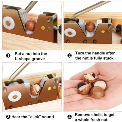 Instructions on using a nut cracker tool with images and text.