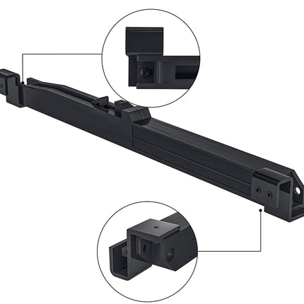 Black metal bracket with detailed view on a white background