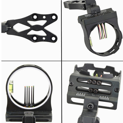 Collage of a black archery sight from different angles on a white background