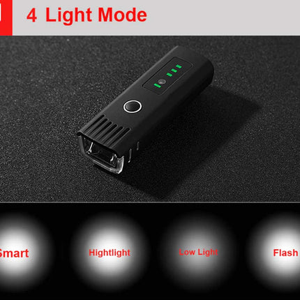 Black electronic device with LED indicators on a dark background, showing four light modes.