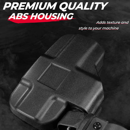 Black ABS housing with text highlighting premium quality and texture style.