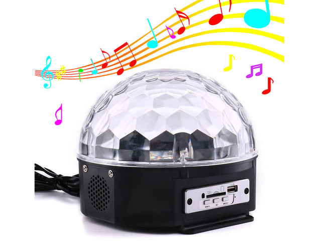 Dj disco ball with colorful music notes on a white background