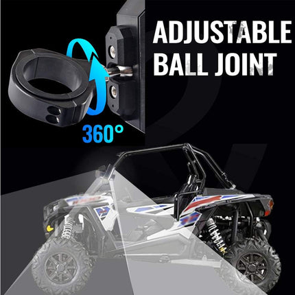 Adjustable ball joint with 360-degree rotation on a transparent background with a vehicle model.