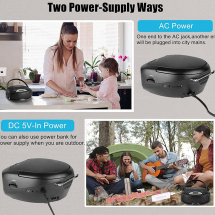 Portable CD Player with Bluetooth - FM Radio & Karaoke Machine | HiFi Stereo Speakers USB/AUX MP3 Playback Remote Control Black Home Audio