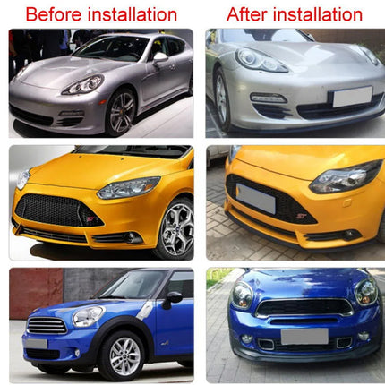 Before and after installation comparison of car parts on different vehicles.