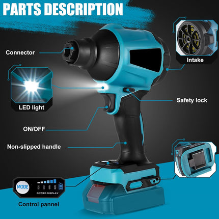 Cordless Electric Air Duster Vacuum Blower Inflator 3 in 1 | 50000RPM Portable Dust Cleaner with Battery Charger LED Light 6 Nozzles