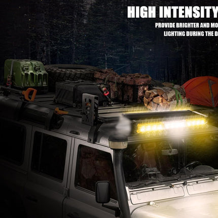 Car with roof lights on at night, highlighting high-intensity LEDs feature.