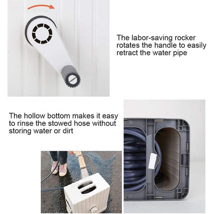 Product with labor-saving rocker and hollow bottom design for hose storage and retraction.