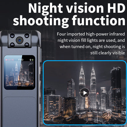 Phone with night vision feature displaying cityscape at night