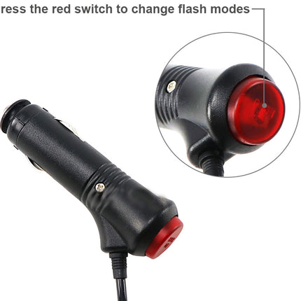 Black electronic device with red switch on a white background