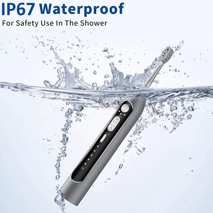 Product with water splashes and text indicating IP67 waterproof rating for shower use.