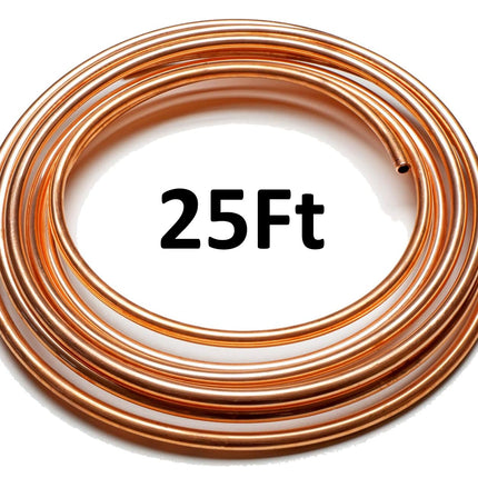 Coiled copper tubing with '25Ft' text on a white background