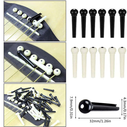 Set of guitar tuning pegs with measurements on a white background