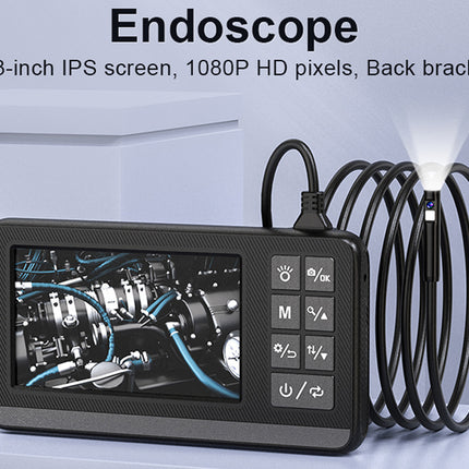 Endoscope with 4.3-inch IPS screen and 1080P HD pixels on a light gray background