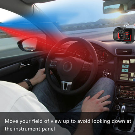 Person driving a car with a focus on the instrument panel and steering wheel.