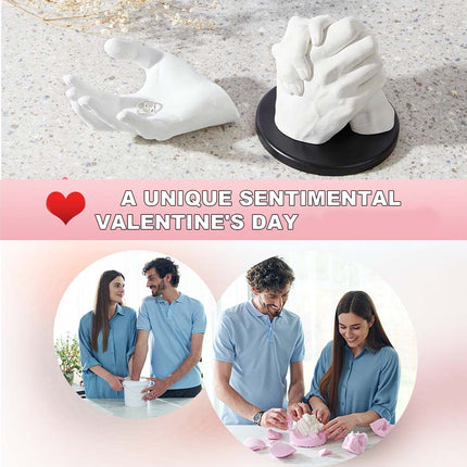 White hand sculptures on a textured surface with promotional text for a unique Valentine's Day gift.